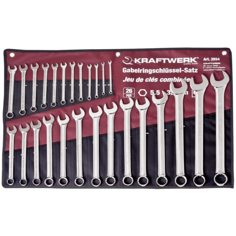 KRA3554R. Jeu de 26 clés combinées 5.5 à 32mm trousse 26 pcs Kraftwerk