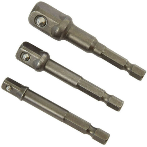 Jeu de 3 adaptateurs porte douille - tournevis porte-embout ou une perceuse visseuse - douille 1/4", 1/2" ou 3/8"