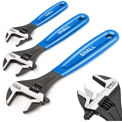 Jeu de 3 clés à molette réglables, 10/8/6 pouces (250/200/150 mm) Clés en acier Cr-V avec poignée rembourrée, gravées au laser, idéales pour la maison, le garage, l'atelier et le bricolage