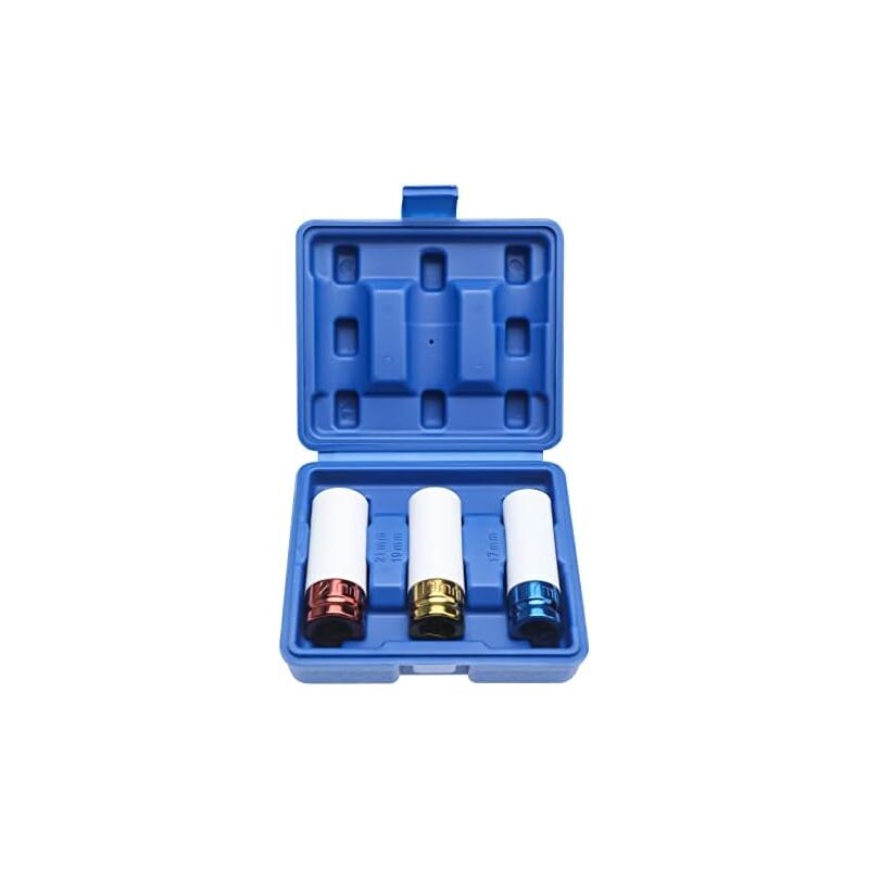 Jeu de 3 douilles à chocs pour jantes aluminium, 17, 19, 21 mm