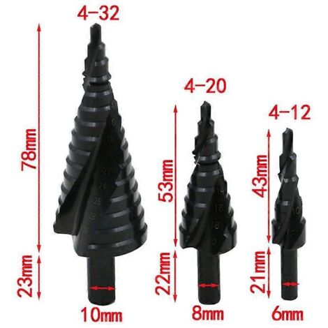 Jeu de 3 forets (4 de 12 mm, 4 de 20 mm et 4 de 32 mm) en acier rapide à rainurer, revêtement titane, pour le travail du bois et du métal. Outils de menuiserie pour le perçage de carottes.