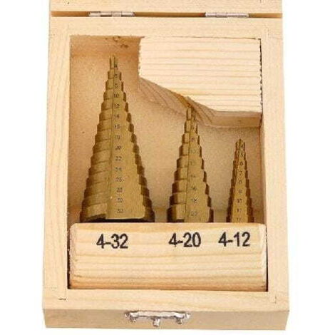 Jeu de 3 forets coniques HSS TiN (4-12, 4-20, 4-32) (20)