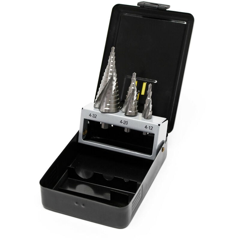 Wiltec - Jeu de 3 forets fraises etages de 4-12 mm, 4-20 mm, 4-32 mm