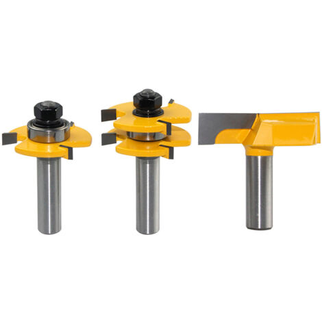 Jeu de 3 fraises à rainurer en T en acier tungstène, queue de 1/2", 3 dents, pour fraisage sur bois et menuiserie.