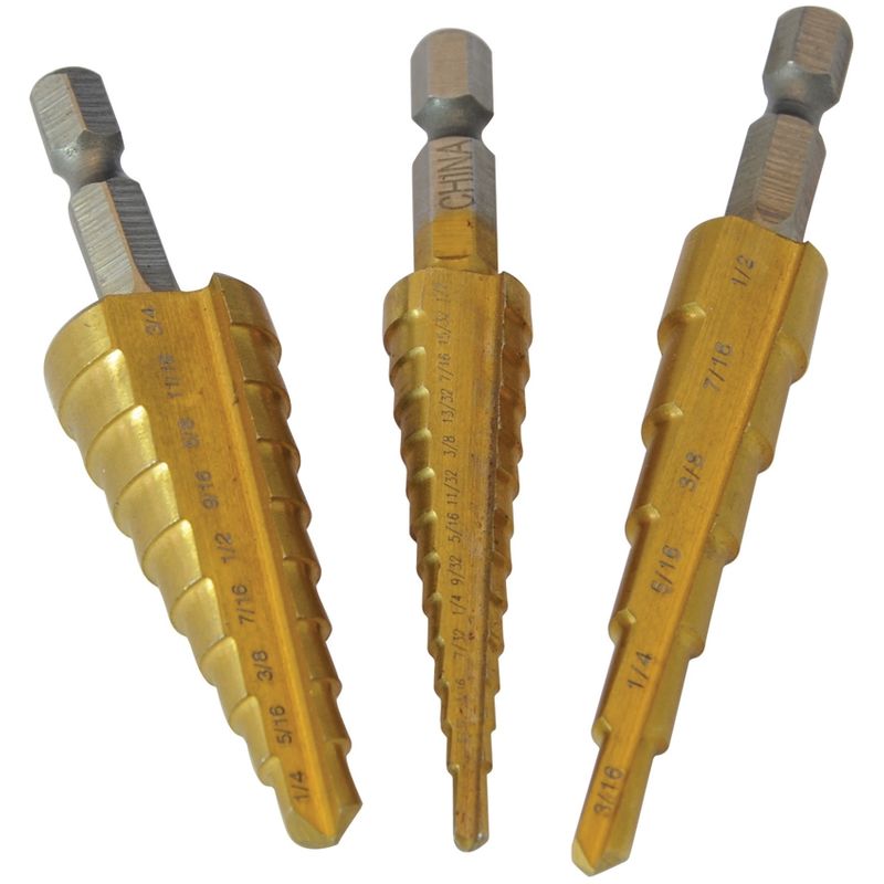 Jeu de 3 fraises étagées titanées acier hss 3 pcs Silverline 151206