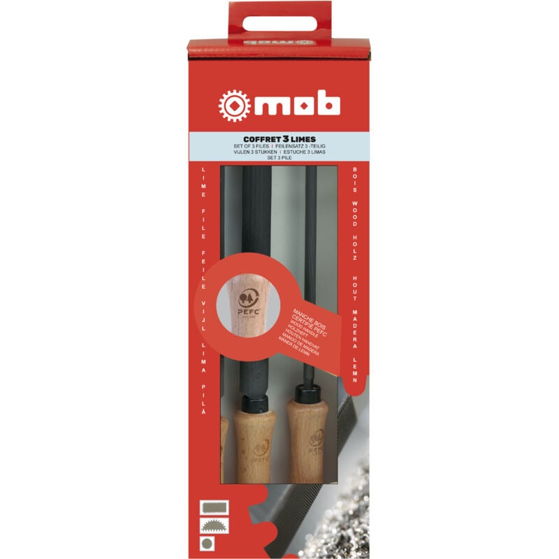 Mob Mondelin - mob - Coffret 3 limes avec manche bois 200 mm - 200 mm