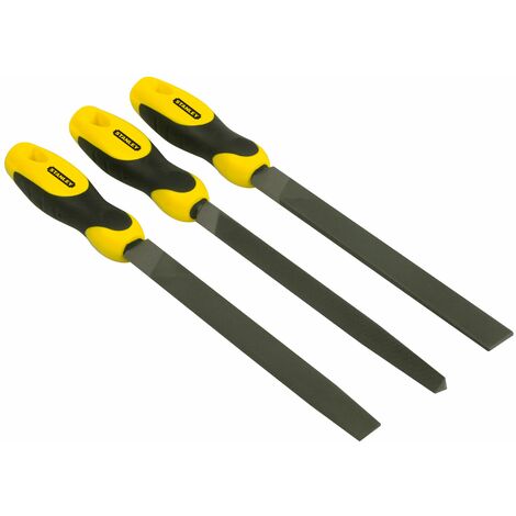 Stanley – Set de 3 limes en acier au carbone 200 mm – Lime plate, demi-ronde, triangulaire – Confort antidérapant pour matériaux durs - MM 3 PC