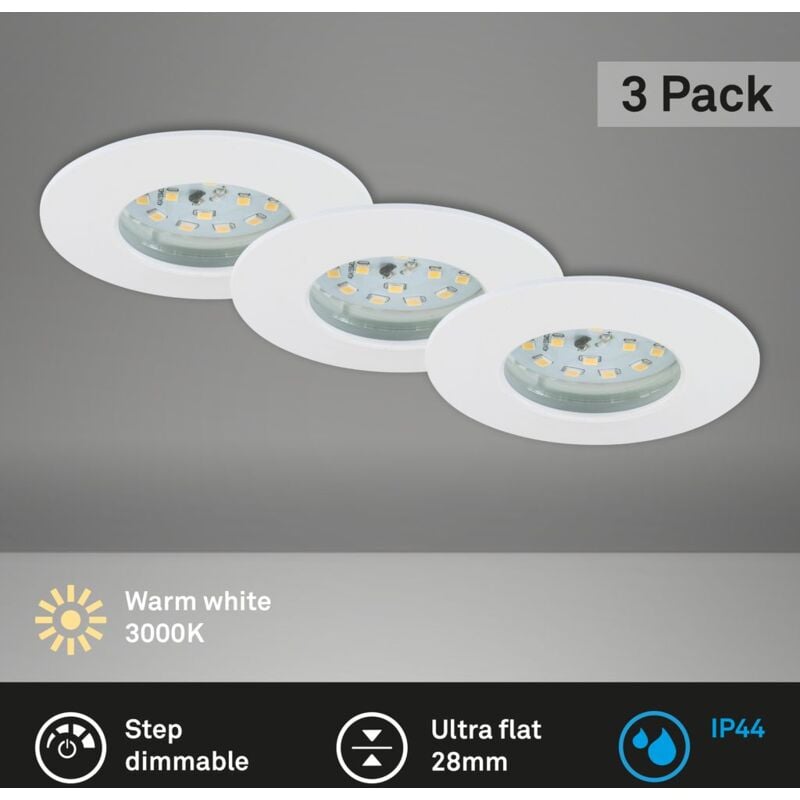 Lampe led encastrée Briloner leuchten attach dim, 6,5 w, 570 lm, IP44, blanc, plastique, intensité lumineuse variable, set de 3, ø 7,5 cm