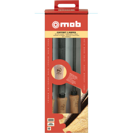 Mob Mondelin – Jeu de 3 râpes pour aluminium, plomb, plastique et bois – Manche en bois PEFC – Dureté 53 HRC – Normes NF E 75-001/75-002