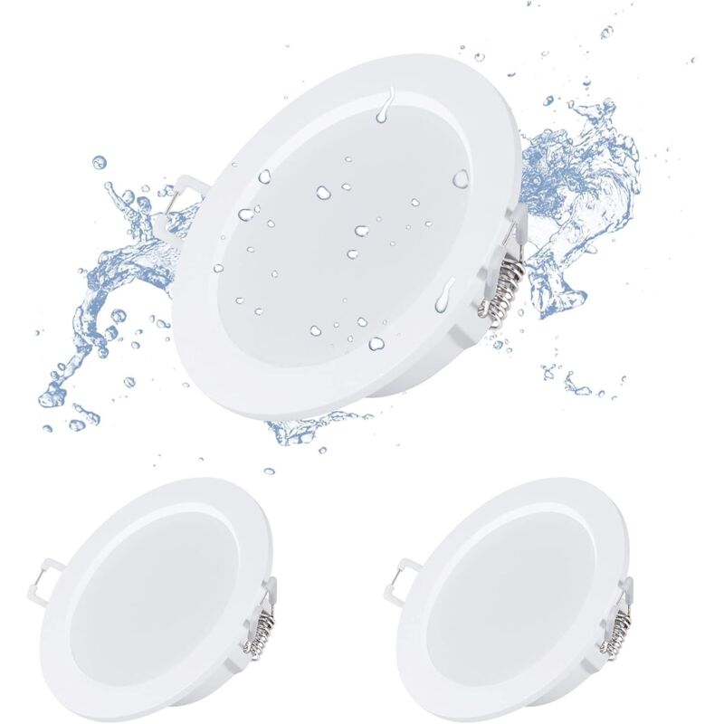 Gotrays - Jeu de 3 spots led encastrés, 9W, ouverture 3.5', 90-105mm, 118mm longueur de la face plafonnier encastré rond pour salle de