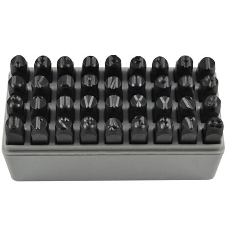 JEU DE 36 PIECES, POINCONS DE LETTRES ET CHIFFRES A FRAPPER 8 mm