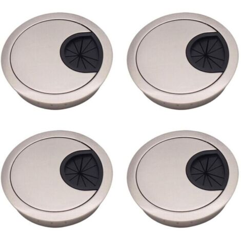 Jeu de 4 cache-trous pour câbles, 60 mm Alliage de zinc Cache-trous circulaires encastrés pour câbles Cache-trous pour câbles pour bureaux et établis Finition argent brossé