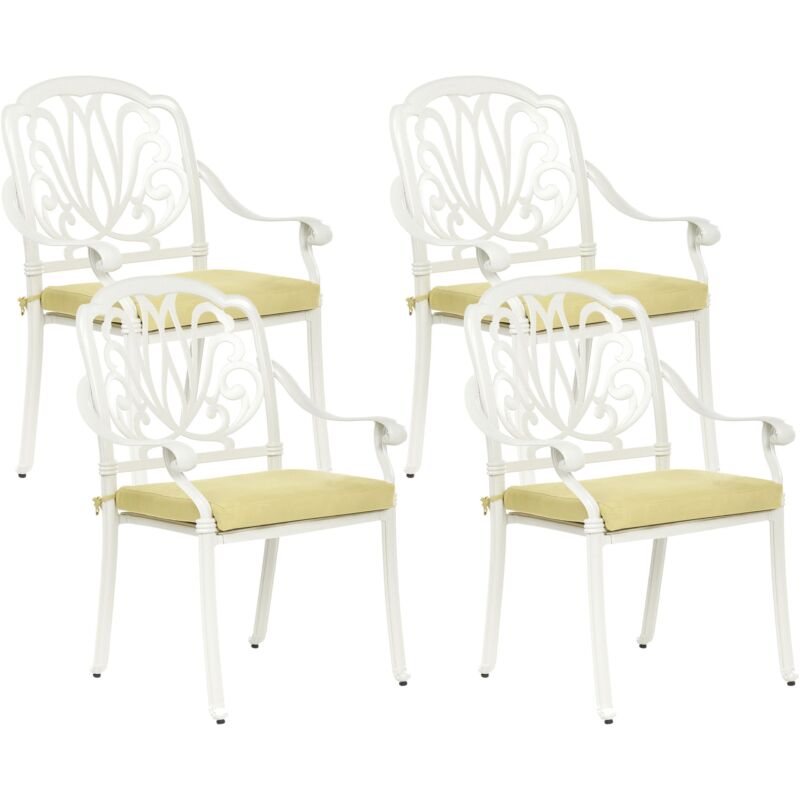 Lot de 4 Chaises de Jardin en Aluminium Blanc Coussins Jaunes Ancona