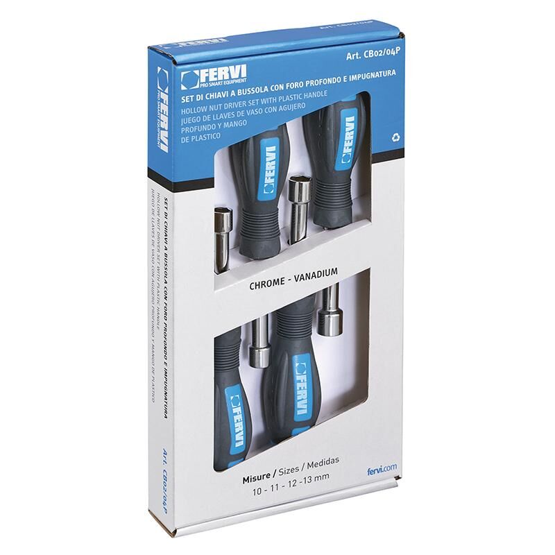 Jeu de 4 cles tournevis a douille 10 - 13 mm avec manche