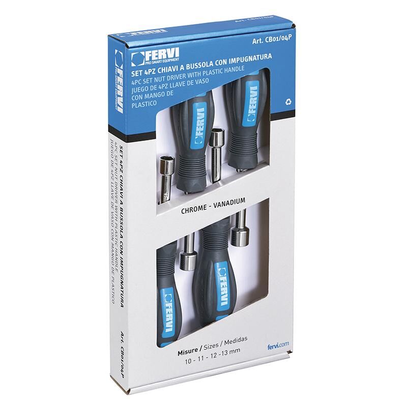 Fervi - Jeu de 4 cles tournevis a douille 10 - 13 mm avec manche