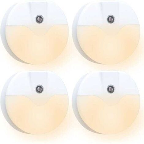 (Jeu de 4, lumière chaude) Ampoules LED rondes pour la nuit, branchables, prêtes à l'emploi, sensibles à la lumière, adaptées aux chambres et salles de séjour.