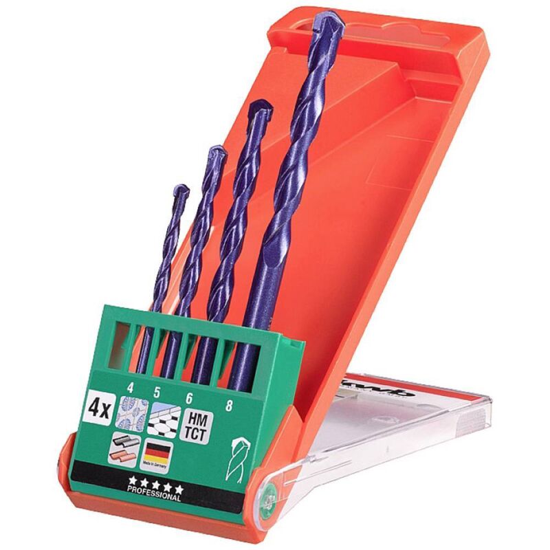 KWB - 51300 acier chrome-molybdène Jeu de forets spiralés pour pierre 4 pièces 4 mm, 5 mm, 6 mm, 8 mm tige cylindrique 4