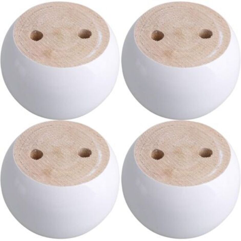 Jeu de 4 pieds de meuble ronds en eucalyptus blanc 8 x 8 x 5 cm Pouvant supporter un poids d'environ 100 kg