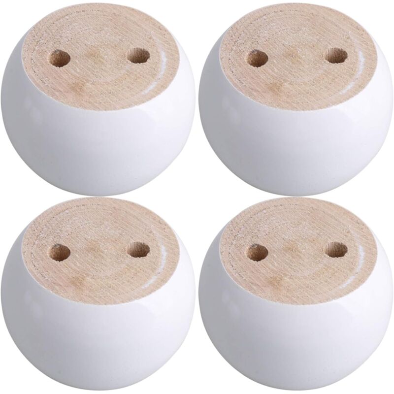 Jeu de 4 pieds de meuble ronds en eucalyptus blanc 8 x 8 x 5 cm Pouvant supporter un poids d'environ 100 kg