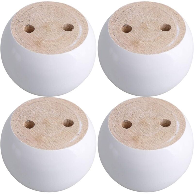 Jeu de 4 pieds de meuble ronds en eucalyptus blanc 8 x 8 x 5 cm Pouvant supporter un poids d'environ 100 kg