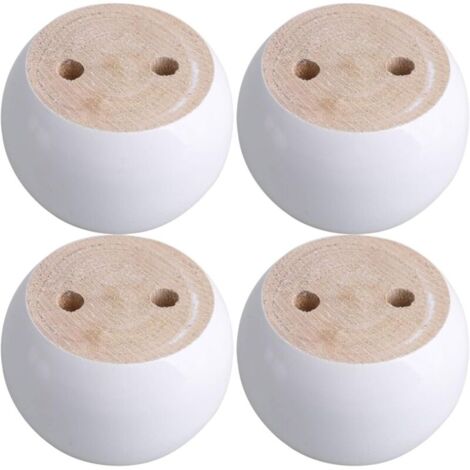 Jeu de 4 pieds de meuble ronds en eucalyptus blanc 8 x 8 x 5 cm Pouvant supporter un poids d'environ 100 kg