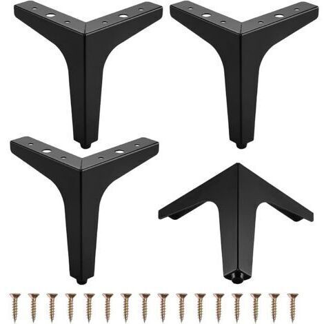Jeu de 4 pieds triangulaires en métal pour meubles, tables, canapés et fauteuils, meubles de rangement, canapés, chaises, tables basses, avec vis (17 cm)