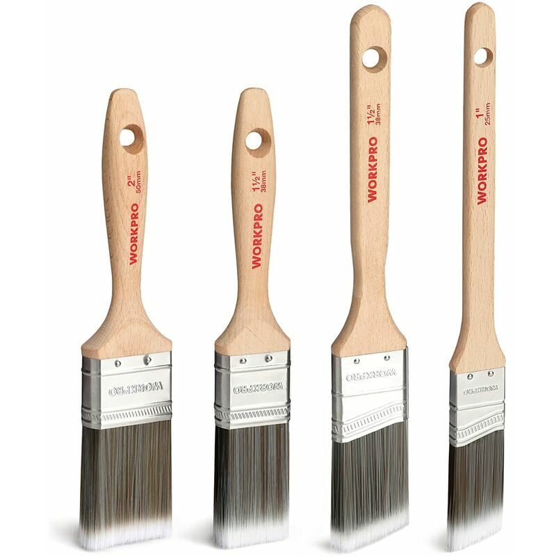 Jeu de 4 Pinceaux à Peinture Professionnelles avec Manche en Bois (Hêtre) Durable, Certifié par 100% FSC, 2 Pinceaux Plats 25mm / 38mm et 2 Pinceaux