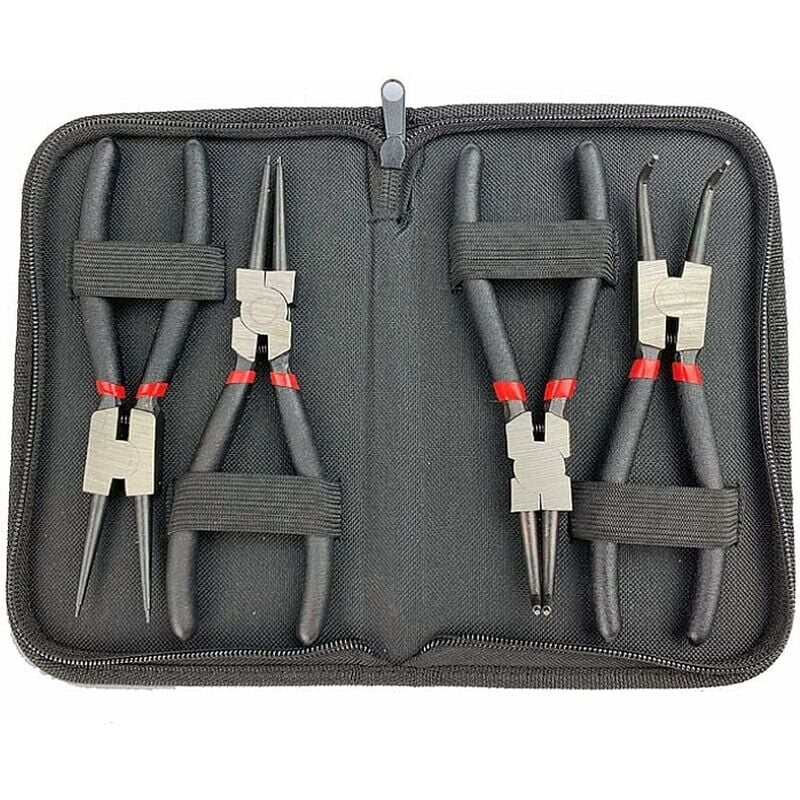 Cyslmuk - Jeu de 4 pinces à circlips, jeu de pinces intérieures et extérieures droites et courbées avec couvercle de rangement, poignée antidérapante