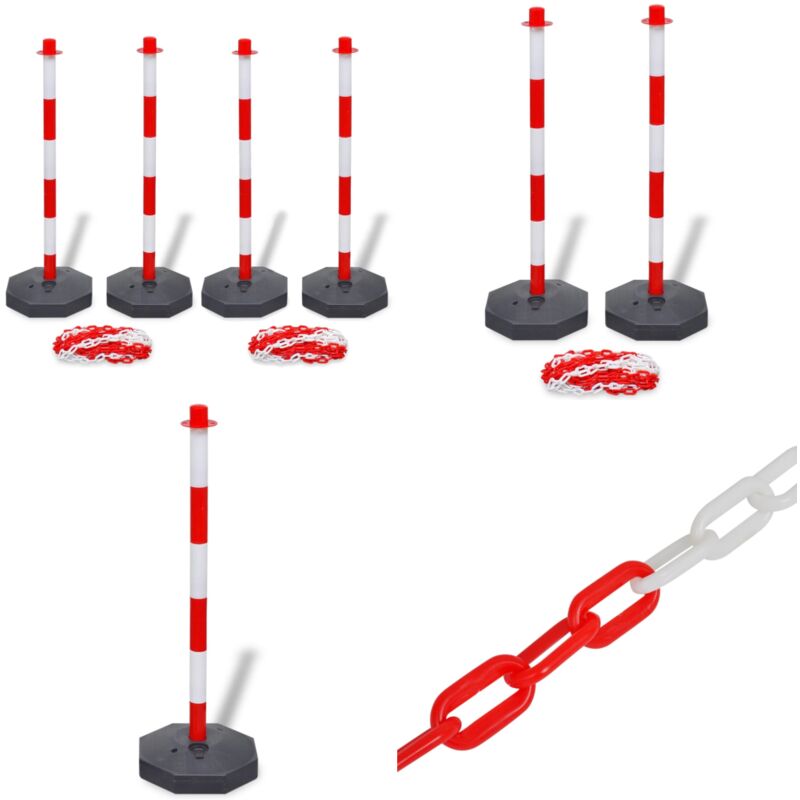 Jeu de 4 poteaux à chaîne et 2 chaînes en plastique 10m chacune - poteau de balisage à chaîne - poteaux de balisage à chaîne - Home & Living