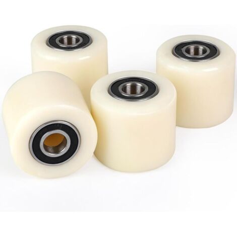 Jeu de 4 Roues Nylon 80x70 mm pour Chariot Palette, Axe 20 mm, Charge Max 500 kg, Roulement à Billes