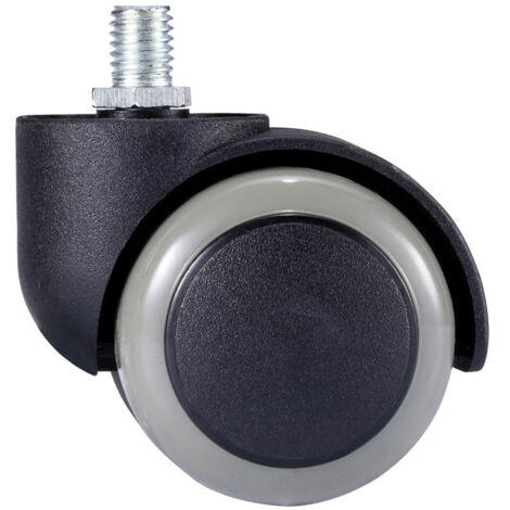 Jeu de 4 roulettes pivotantes en plastique de 50 mm pour meubles, sans freins. Fixation par vis M10.