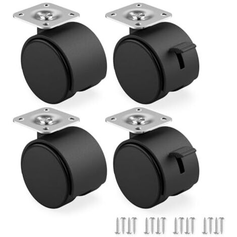 Jeu de 4 Roulettes pour meubles 40 mm - Roulettes de transport avec frein jusqu'à 25 kg par roue - Roulettes pivotantes pour meubles d'intérieur