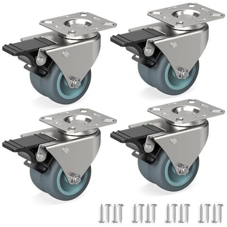 Jeu de 4 Roulettes pour meubles 50 mm - Roulettes pivotantes avec frein jusqu'à 100 kg par roue - Roulettes charge lourde pour usage intérieur et extérieur - Roulettes industrielles