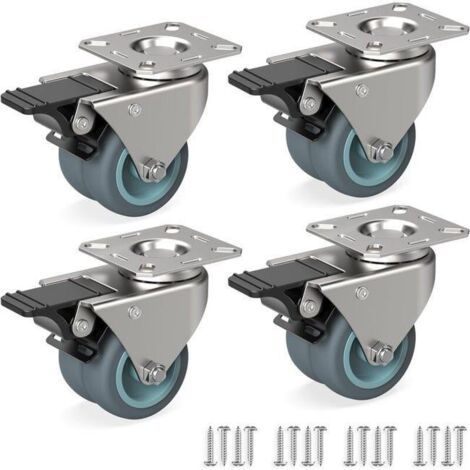Jeu de 4 Roulettes pour meubles 50 mm - Roulettes pivotantes avec frein jusqu'à 100 kg par roue -Roulettes industrielles (SKU produit : 93819013  SKU Offre : 1029LIU15)