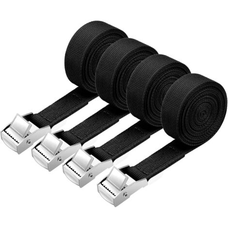 Jeu de 4 sangles à cliquet, 2 m x 20 mm, avec boucle, pour motos, voitures et porte-vélos, résistance à la traction : 250 kg/sangle