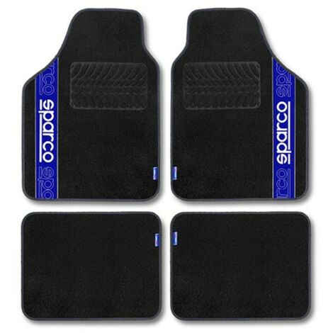 JEU DE 4 TAPIS TISSU SPARCO NOIR AVEC LISERE BLEU