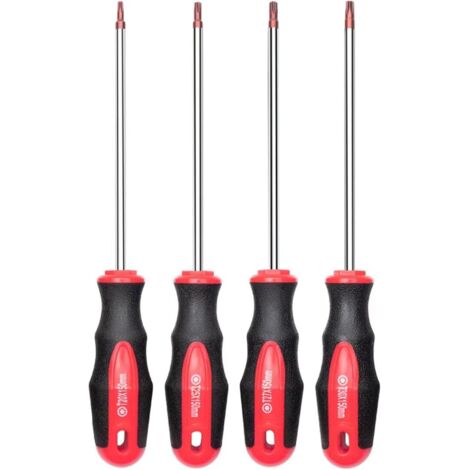 Jeu de 4 tournevis Torx à embout magnétique, 4 tournevis Torx étoile, T20, T25, T27, T30, embout rouge  Rouge brillant, acier S2