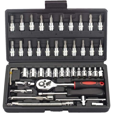 Jeu de 46 embouts et forets de tournevis de 1/4 de pouce (environ 0,6 cm) avec clé à cliquet réversible