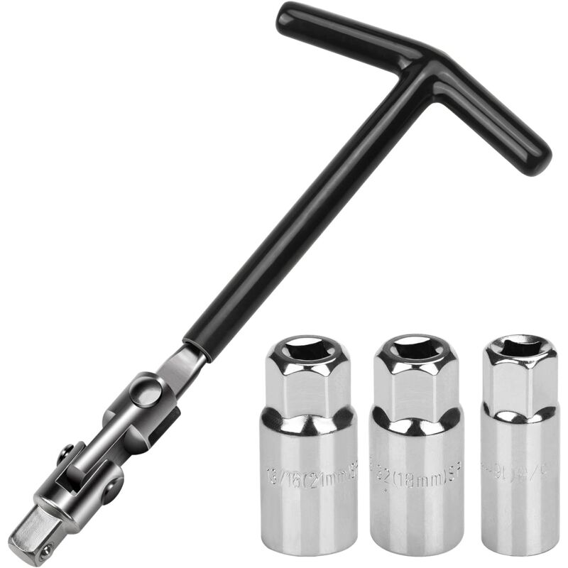 Aiperq - Jeu de 5 clés à bougie d'allumage 16/18/21 mm, clé à bougie universelle pour voiture et moto, extracteur de bougies d'allumage, jeu de clés