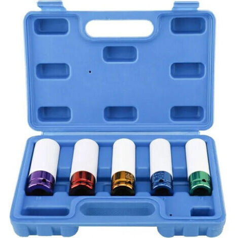 Jeu de 5 Douilles à Chocs pour Les Jantes Drive Métrique Extra à Paroi Mince de Roue, Taille 15, 17, 19, 21, 22 mm