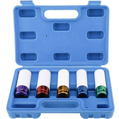 Jeu de 5 Douilles à Chocs pour Les Jantes Drive Métrique Extra à Paroi Mince de Roue, Taille 15, 17, 19, 21, 22 mm