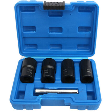 Jeu de 5 douilles torsadées, 1,27 cm extracteur de boulons endommagés pour retirer les écrous de blocage de roue 17 mm, 19 mm, 21 mm et 22 mm