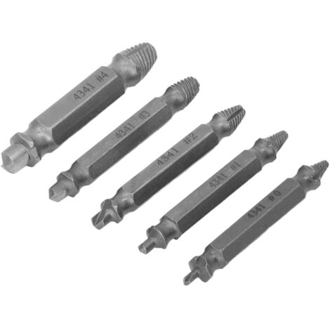 Jeu de 5 extracteurs de vis double tête en acier rapide, avec étui de rangement