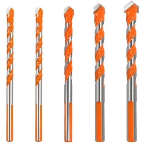Jeu de 5 forets en carbure pour béton, carrelage, verre, céramique, bois, brique et plastique - tailles 6/8/10/12 mm.