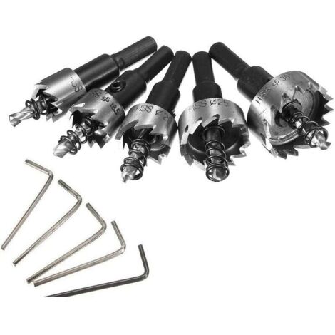 Jeu de 5 scies cloches 16/18,5/20/25/30 mm en acier inoxydable HSS haute vitesse, avec ressort en alliage métallique argenté.