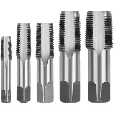 Jeu de 5 tarauds coniques NPT pour tuyaux : 1/8'', 1/4'', 3/8'', 1/2'', 3/4'', tarauds en carbone pour refaire le filetage des tuyaux endommagés