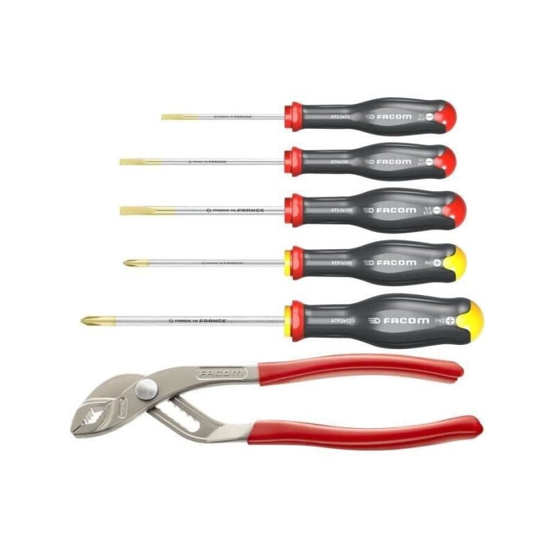 Jeu de 5 Tournevis Facom AT5.170PB - Fente et Prozidriv - Pince multiprise 46mm