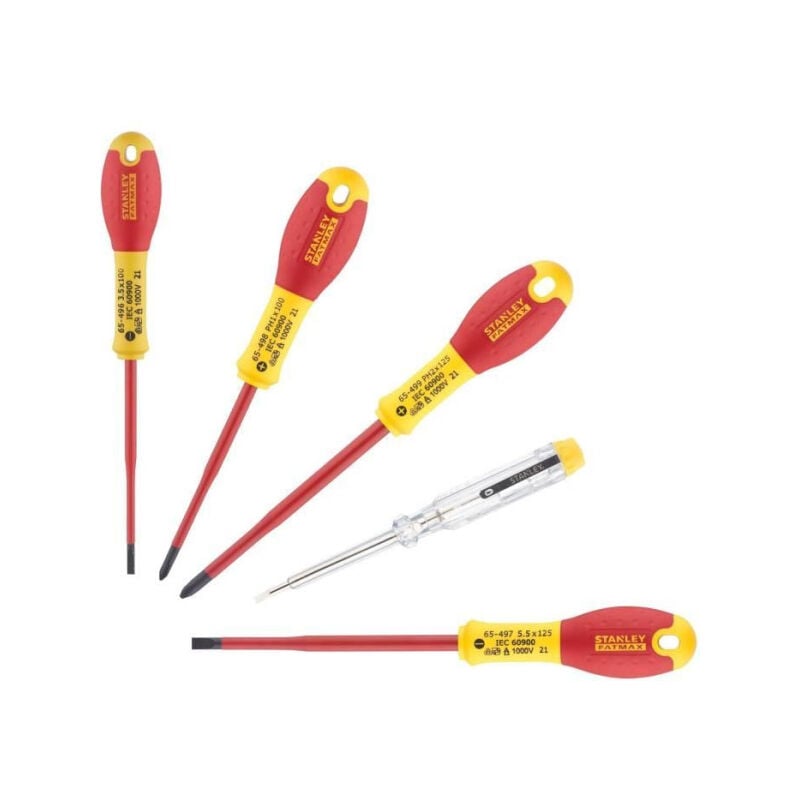 Jeu de 5 Tournevis Stanley fatmax - XTHT0-62692 - Slim Isolés 1000V - Electricien + Phillips + Testeur