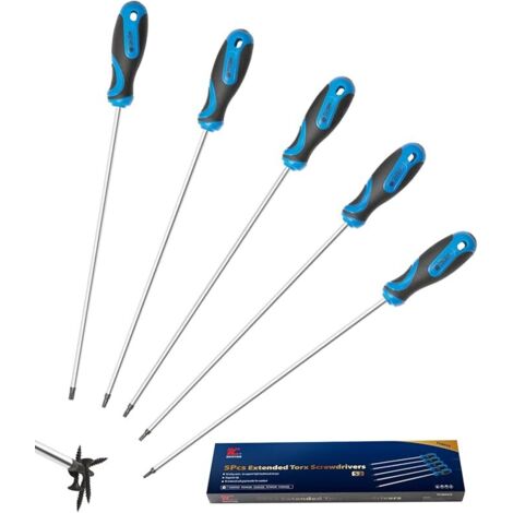Jeu de 5 tournevis Torx extra-longs, acier S2, longueur de lame 300 mm, T15–T30, plus longs tournevis en étoile