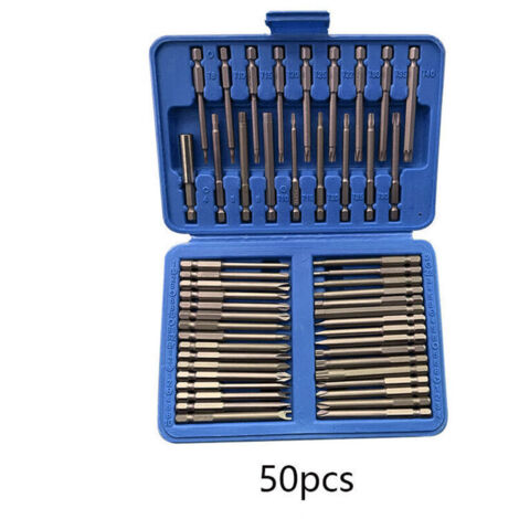 Jeu de 50 embouts extra longs, 75 mm, Torx Star, hexagonaux, carrés etc.
